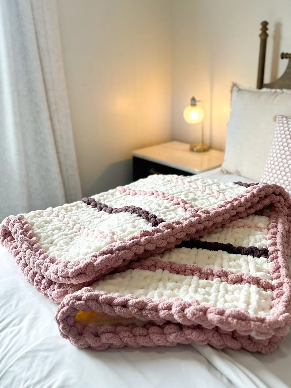 SET! Handmade Chunky Knit Chenille Throw Blanket With Matching Baby Blanket